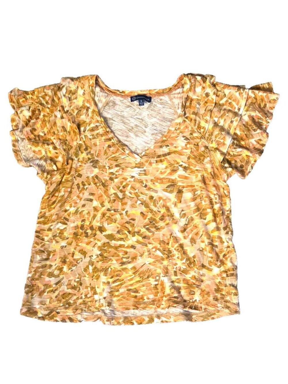 Size Small Democracy Gold Floral Knit Top Ruffled Sleeves Blouse